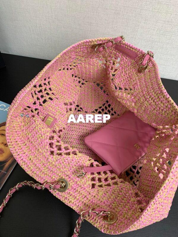 Replica Chanel 24P Small Tote Raffia Effect Braided AS4714 Beige & Pink 9
