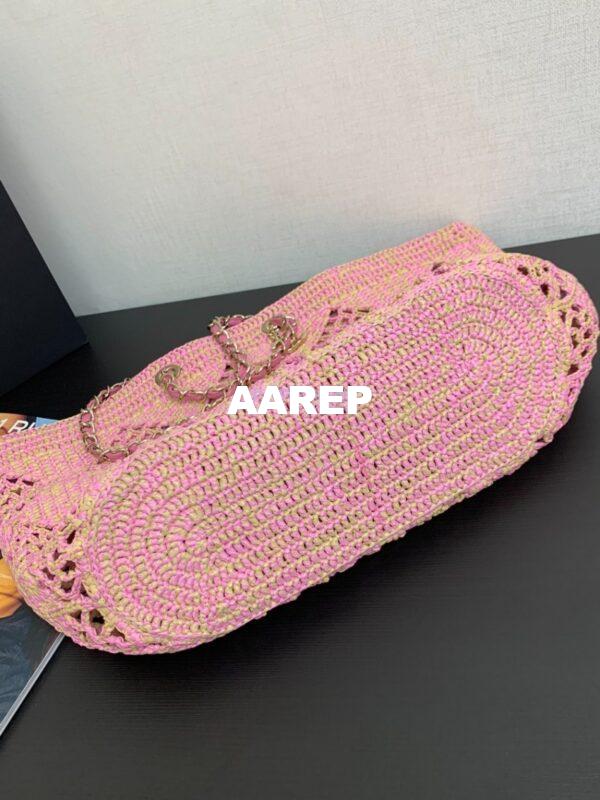Replica Chanel 24P Small Tote Raffia Effect Braided AS4714 Beige & Pink 11
