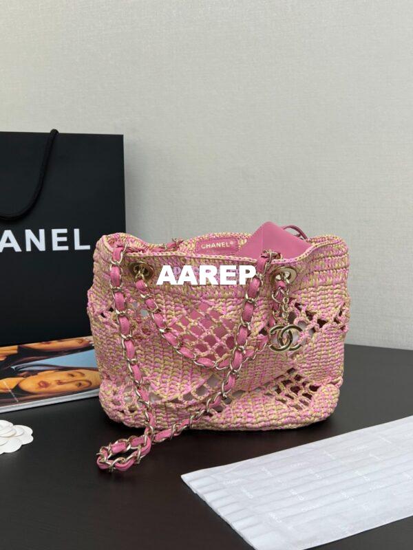 Replica Chanel 24P Small Tote Raffia Effect Braided AS4714 Beige & Pink 12