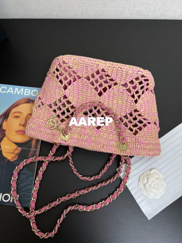 Replica Chanel 24P Small Tote Raffia Effect Braided AS4714 Beige & Pink 13