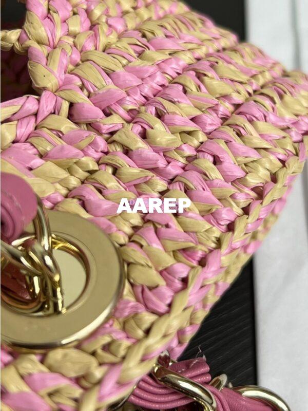 Replica Chanel 24P Small Tote Raffia Effect Braided AS4714 Beige & Pink 14