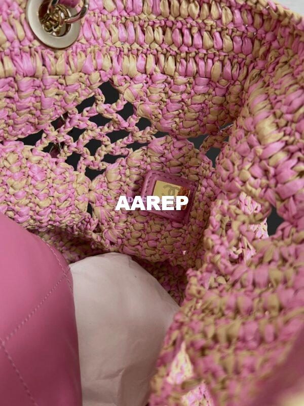 Replica Chanel 24P Small Tote Raffia Effect Braided AS4714 Beige & Pink 16