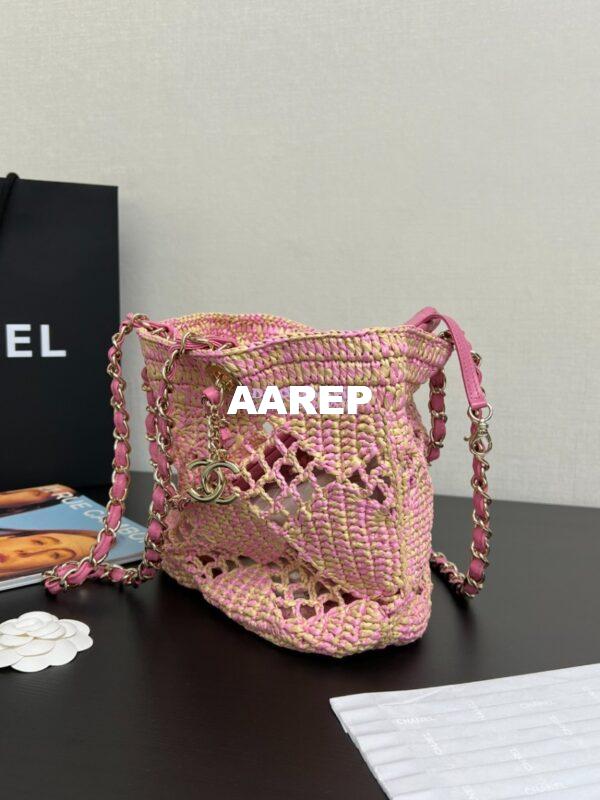 Replica Chanel 24P Small Tote Raffia Effect Braided AS4714 Beige & Pink 18