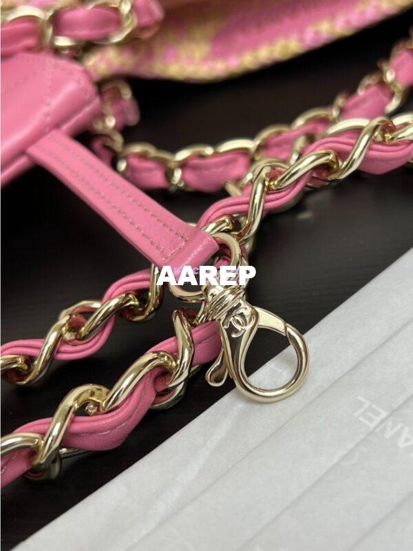 Replica Chanel 24P Small Tote Raffia Effect Braided AS4714 Beige & Pink 19