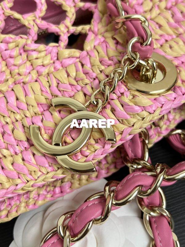 Replica Chanel 24P Small Tote Raffia Effect Braided AS4714 Beige & Pink 20