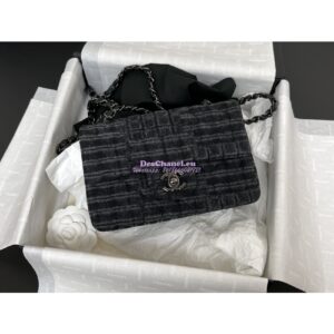 Replica Chanel 24SS CF A69900 Small Classic Flap Bag Qulited Printed Denim & Ruthenium-Finish Metal Black & Gray