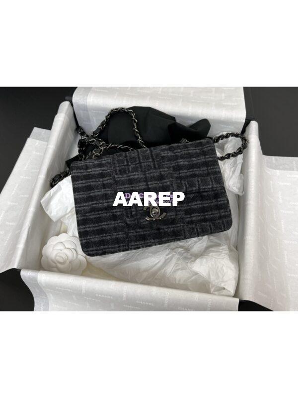 Replica Chanel 24SS CF A69900 Small Classic Flap Bag Qulited Printed Denim & Ruthenium-Finish Metal Black & Gray 3