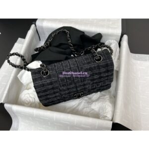 Replica Chanel 24SS CF A69900 Small Classic Flap Bag Qulited Printed Denim & Ruthenium-Finish Metal Black & Gray 2