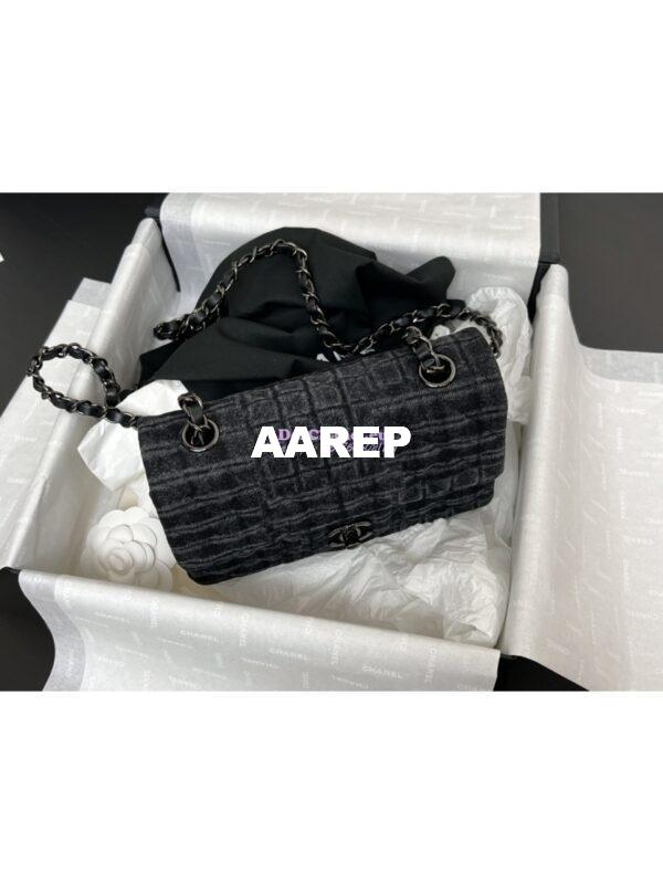Replica Chanel 24SS CF A69900 Small Classic Flap Bag Qulited Printed Denim & Ruthenium-Finish Metal Black & Gray 4