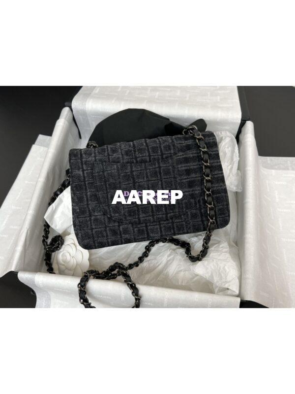 Replica Chanel 24SS CF A69900 Small Classic Flap Bag Qulited Printed Denim & Ruthenium-Finish Metal Black & Gray 7