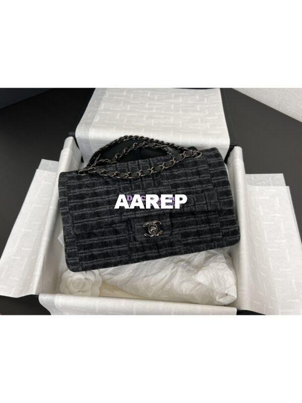 Replica Chanel 24SS CF A01112 Classic Flap Bag Qulited Printed Denim & Ruthenium-Finish Metal Black & Gray 3