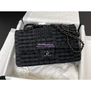Replica Chanel 24SS CF A01112 Classic Flap Bag Qulited Printed Denim & Ruthenium-Finish Metal Black & Gray 2