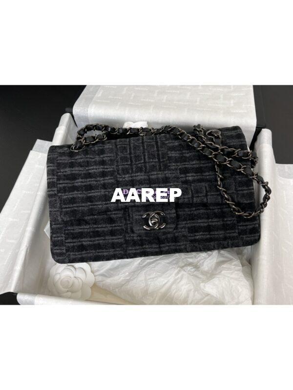 Replica Chanel 24SS CF A01112 Classic Flap Bag Qulited Printed Denim & Ruthenium-Finish Metal Black & Gray 4