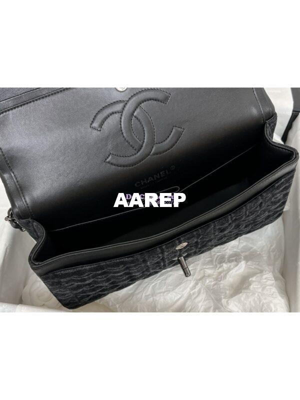 Replica Chanel 24SS CF A01112 Classic Flap Bag Qulited Printed Denim & Ruthenium-Finish Metal Black & Gray 9