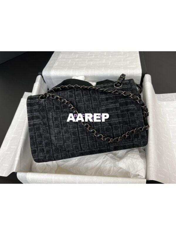 Replica Chanel 24SS CF A01112 Classic Flap Bag Qulited Printed Denim & Ruthenium-Finish Metal Black & Gray 11