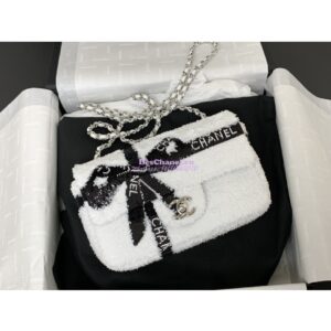 Replica Chanel 24SS Small Flap Bag AS4418 Sequins CC Bow Limited Edition White