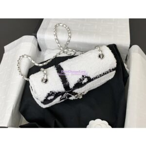 Replica Chanel 24SS Small Flap Bag AS4418 Sequins CC Bow Limited Edition White 2