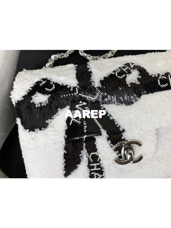 Replica Chanel 24SS Small Flap Bag AS4418 Sequins CC Bow Limited Edition White 5