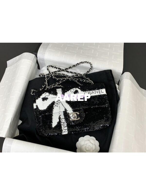 Replica Chanel 24SS Small Flap Bag AS4418 Sequins CC Bow Limited Edition Black 3