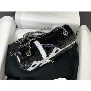 Replica Chanel 24SS Small Flap Bag AS4418 Sequins CC Bow Limited Edition Black 2