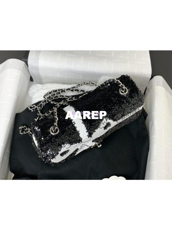 Replica Chanel 24SS Small Flap Bag AS4418 Sequins CC Bow Limited Edition Black 4