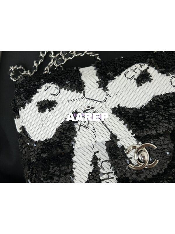 Replica Chanel 24SS Small Flap Bag AS4418 Sequins CC Bow Limited Edition Black 6