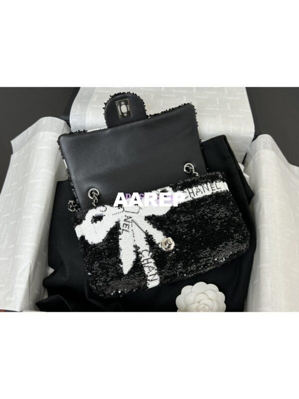 Replica Chanel 24SS Small Flap Bag AS4418 Sequins CC Bow Limited Edition Black 7