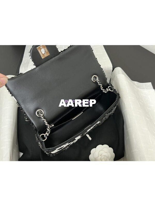 Replica Chanel 24SS Small Flap Bag AS4418 Sequins CC Bow Limited Edition Black 11