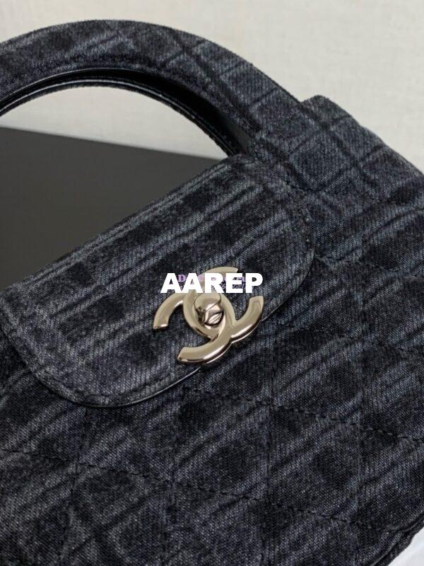 Replica Chanel Mini Shopping Bag Printed Denim & Ruthenium-Finish Metal Black & Gray AS4416 3