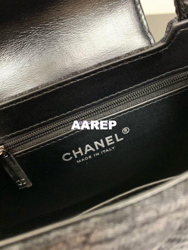 Replica Chanel Mini Shopping Bag Printed Denim & Ruthenium-Finish Metal Black & Gray AS4416 4
