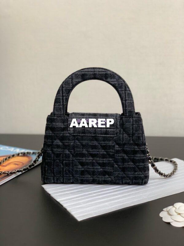 Replica Chanel Mini Shopping Bag Printed Denim & Ruthenium-Finish Metal Black & Gray AS4416 6