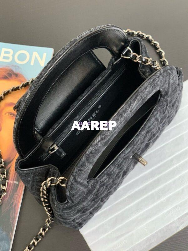 Replica Chanel Mini Shopping Bag Printed Denim & Ruthenium-Finish Metal Black & Gray AS4416 7