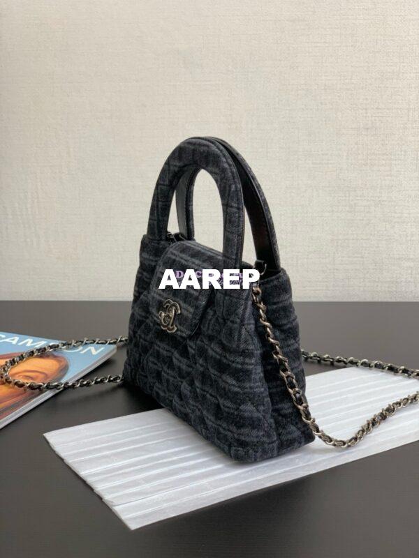 Replica Chanel Mini Shopping Bag Printed Denim & Ruthenium-Finish Metal Black & Gray AS4416 8