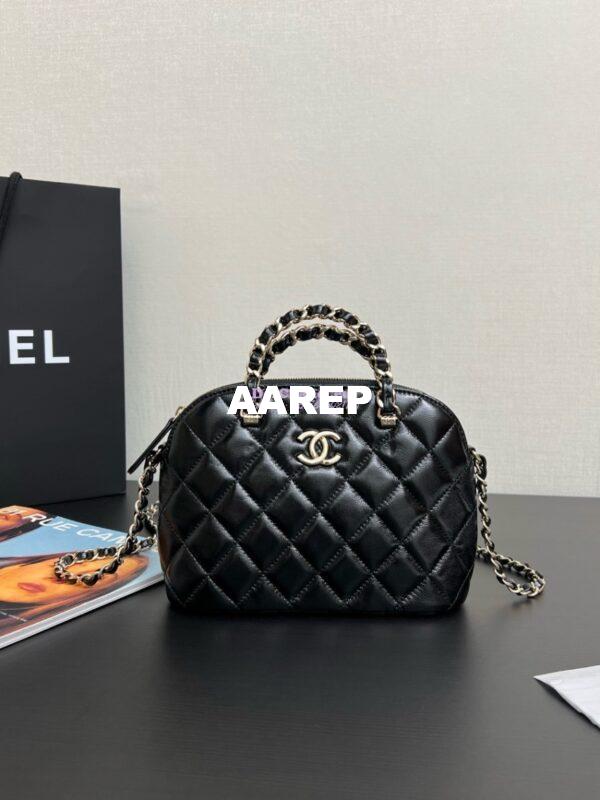 Replica Chanel Small Tote Clutch with Chain Bag  in Lambskin AS5130 Black 3