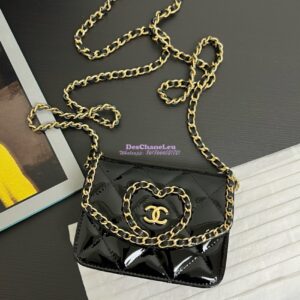 Replica Chanel 24A Mini Wallet On Chain Patent Calfskin AP4014 Black