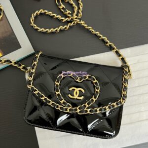 Replica Chanel 24A Mini Wallet On Chain Patent Calfskin AP4014 Black 2