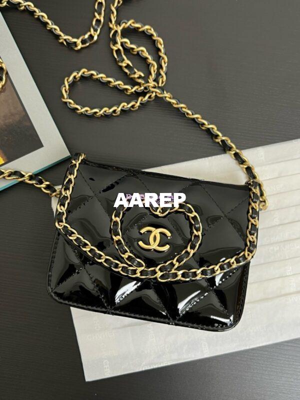 Replica Chanel 24A Mini Wallet On Chain Patent Calfskin AP4014 Black 2