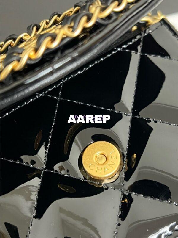 Replica Chanel 24A Mini Wallet On Chain Patent Calfskin AP4014 Black 5