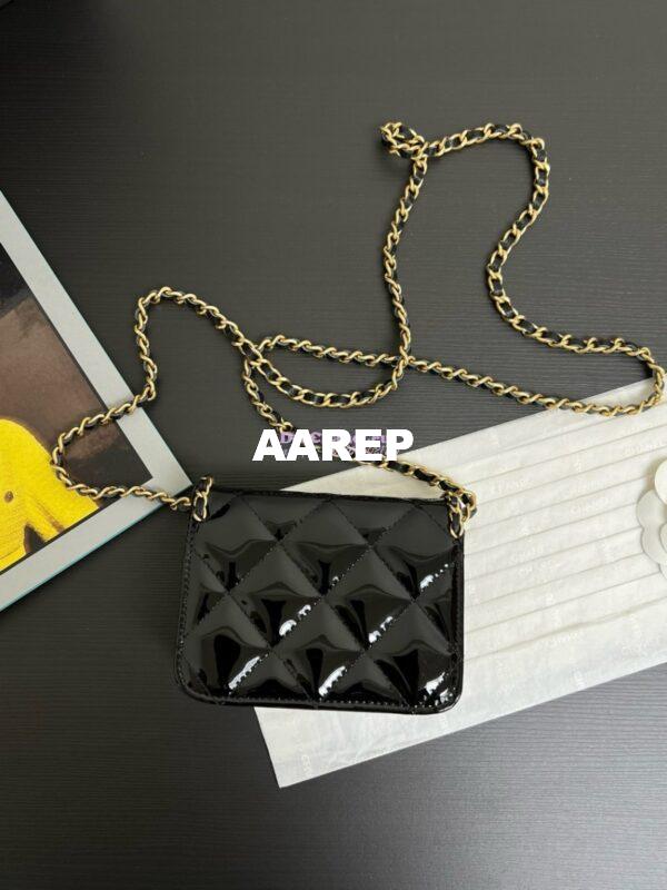 Replica Chanel 24A Mini Wallet On Chain Patent Calfskin AP4014 Black 6