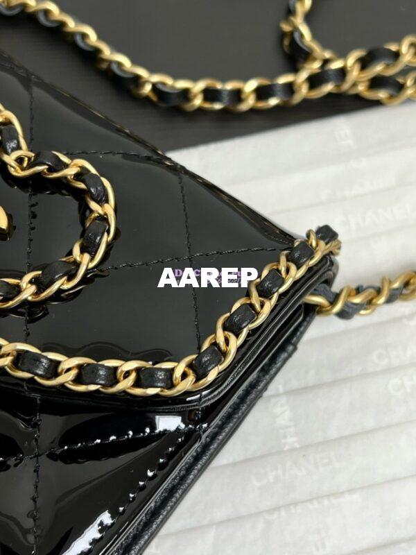Replica Chanel 24A Mini Wallet On Chain Patent Calfskin AP4014 Black 7