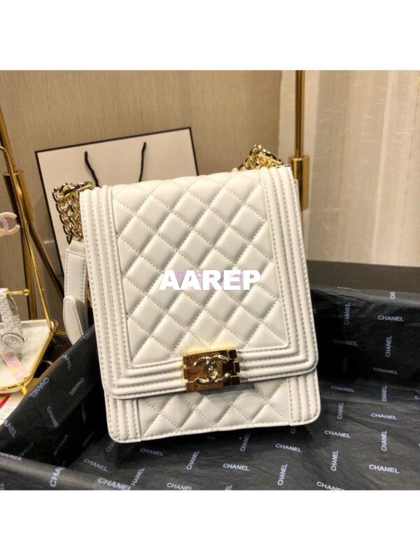 Replica Chanel 19s Cruise Boy North South Bag AS0130 Lambskin White 2