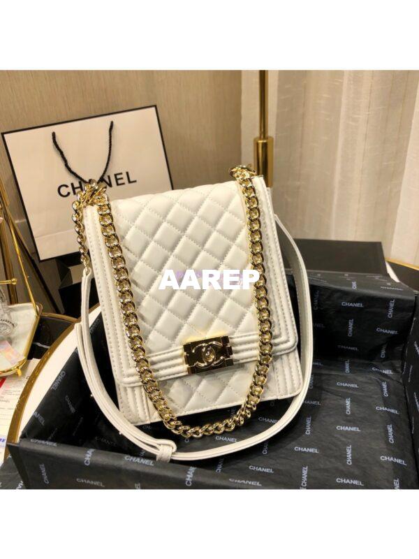 Replica Chanel 19s Cruise Boy North South Bag AS0130 Lambskin White 3