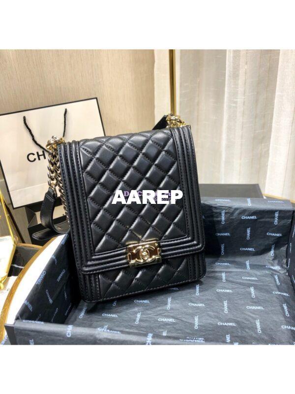 Replica Chanel 19s Cruise Boy North South Bag AS0130 Lambskin Black 2