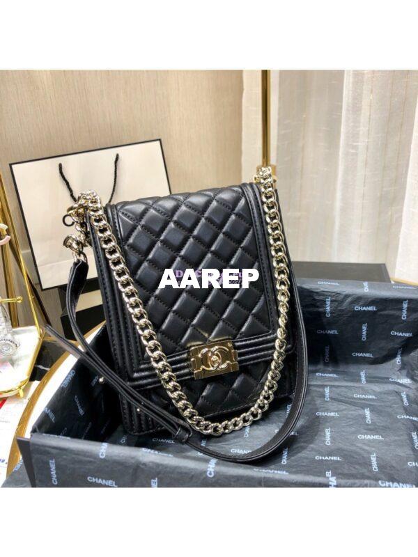 Replica Chanel 19s Cruise Boy North South Bag AS0130 Lambskin Black 3