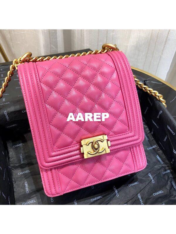 Replica Chanel 19s Cruise Boy North South Bag AS0130 Grained Calfskin Pink 2