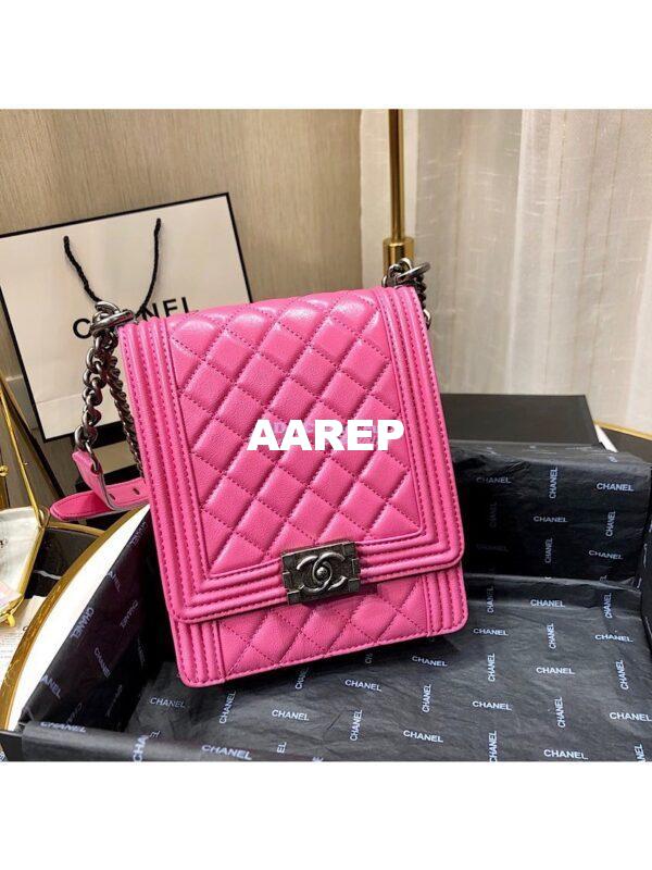 Replica Chanel 19s Cruise Boy North South Bag AS0130 Grained Calfskin Pink 9