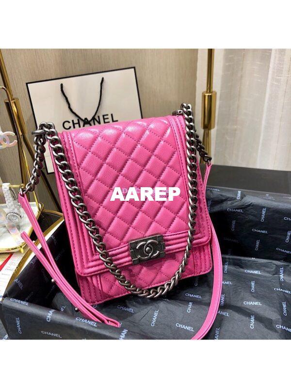 Replica Chanel 19s Cruise Boy North South Bag AS0130 Grained Calfskin Pink 10