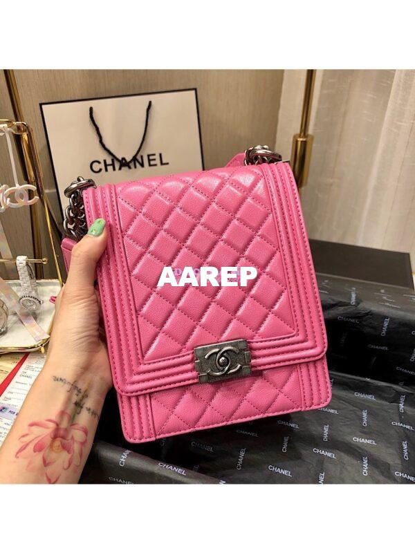 Replica Chanel 19s Cruise Boy North South Bag AS0130 Grained Calfskin Pink 11