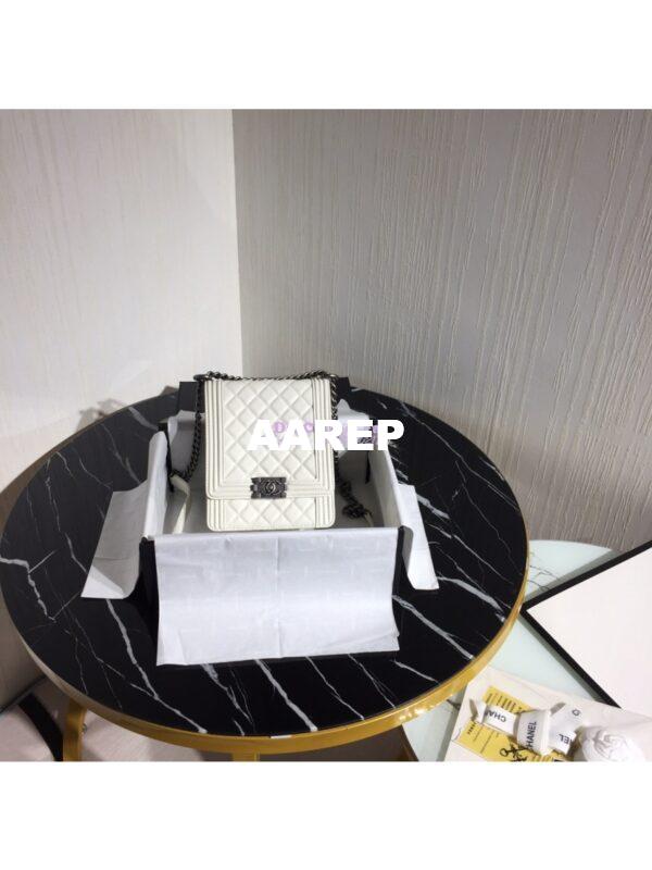 Replica Chanel 19s Cruise Boy North South Bag AS0130 Grained Calfskin White 3