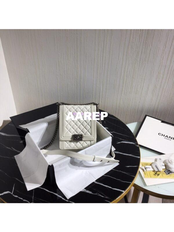 Replica Chanel 19s Cruise Boy North South Bag AS0130 Grained Calfskin White 4